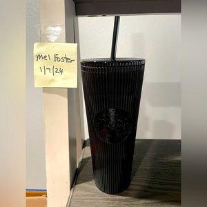 Starbucks New Year 2024 Shiny Black Pleated 24oz Venti Cold Cup Tumbler.